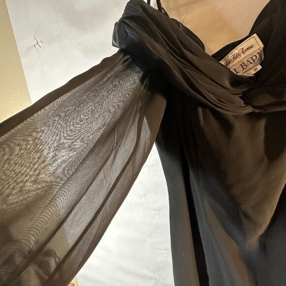 Saks Fifth Avenue AJ Bari Dress Chiffon Size 10 Sheer Ruched Cold Shoulder Black - Picture 6 of 9